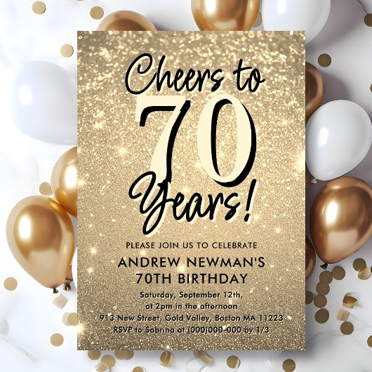 Elegant Gold 70. Geburtstag Einladung