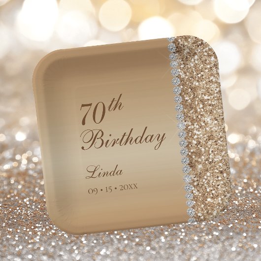 Elegant Gold 70. Geburtstag Pappteller
