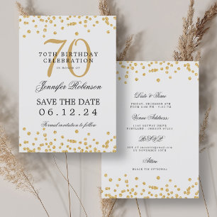 Elegant Gold 70. Geburtstag Save the Date Details Einladung
