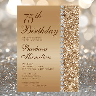 Elegant Gold 75. Foto Geburtstag Einladung