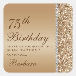 Elegant Gold 75. Geburtstag Danke Quadratischer Aufkleber