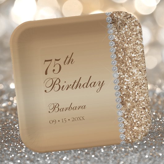 Elegant Gold 75. Geburtstag Pappteller