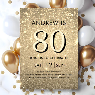 Elegant Gold 80. Geburtstag Einladung