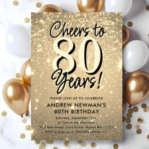 Elegant Gold 80. Geburtstag Einladung
