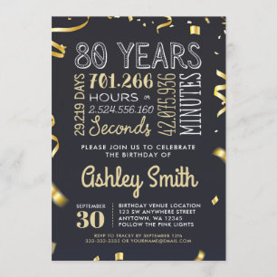 Elegant Gold 80. Geburtstag Einladung - 80 Jahre