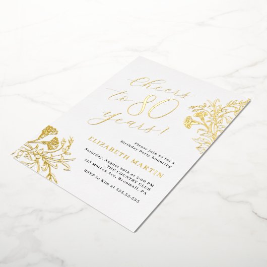 Elegant Gold 80. Geburtstag Folieneinladung (Gedreht)