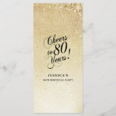 Elegant Gold 80. Geburtstag Menükarte (Rückseite)