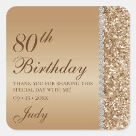 Elegant Gold 80. Geburtstag Vielen Dank Quadratischer Aufkleber