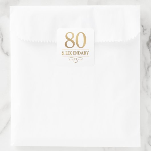 Elegant Gold 80. & Legendary Birthday Quadratischer Aufkleber (Tasche)
