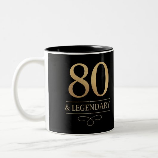Elegant Gold 80. & Legendary Birthday Zweifarbige Tasse (Links)
