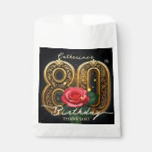 Elegant Gold 80th Birthday Red Rose Floral Black Geschenktütchen (Vorderseite)