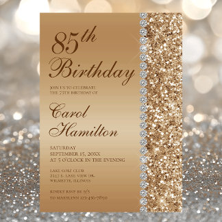 Elegant Gold 85. Foto Geburtstag Einladung