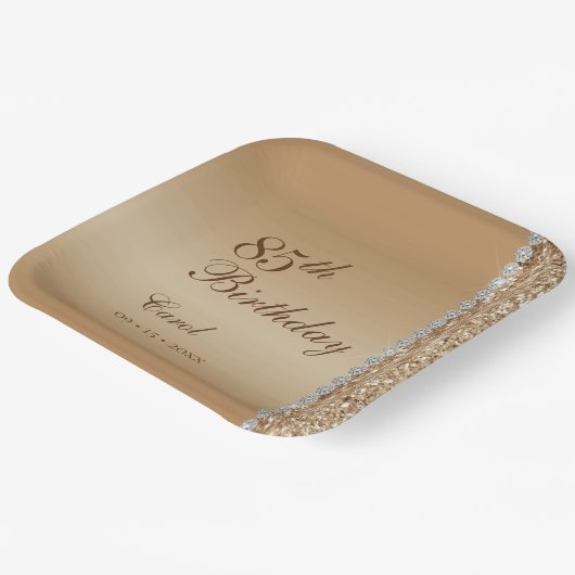 Elegant Gold 85. Geburtstag Pappteller (Gewinkelt)