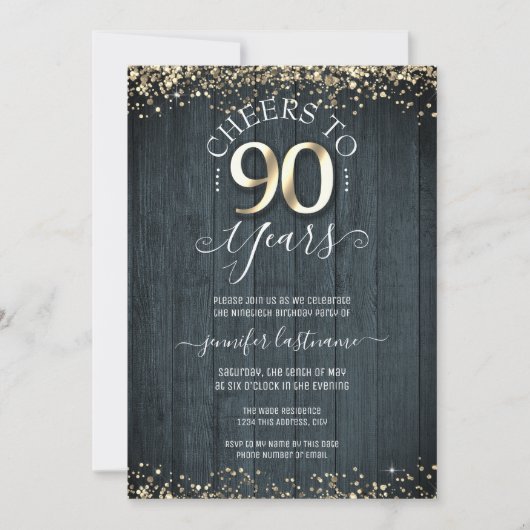 Elegant Gold 90. Geburtstag feierliche Einladung (Vorderseite)