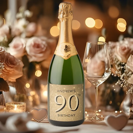 Elegant Gold 90. Geburtstag Schaumweinetikett