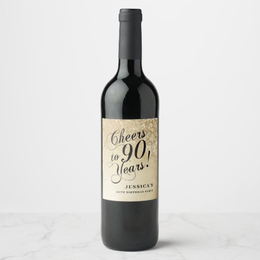 Elegant Gold 90. Geburtstag Weinetikett (Vorderseite)