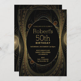 Elegant Gold Abstrakt 50. Geburtstag Einladung