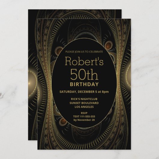 Elegant Gold Abstrakt 50. Geburtstag Einladung (Vorne/Hinten)