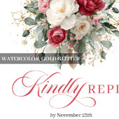 Elegant Gold Accent Wedding RSVP Red Blush Karte