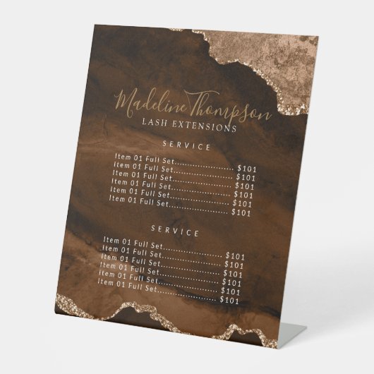 Elegant Gold Agate Geode Marble Services Preis Sockelschild (Vorderseite)