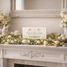 Elegant Gold Alleluia Sign with Watercolor Lilies