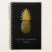 Elegant Gold Ananas | Schwarz Planer (Vorderseite)