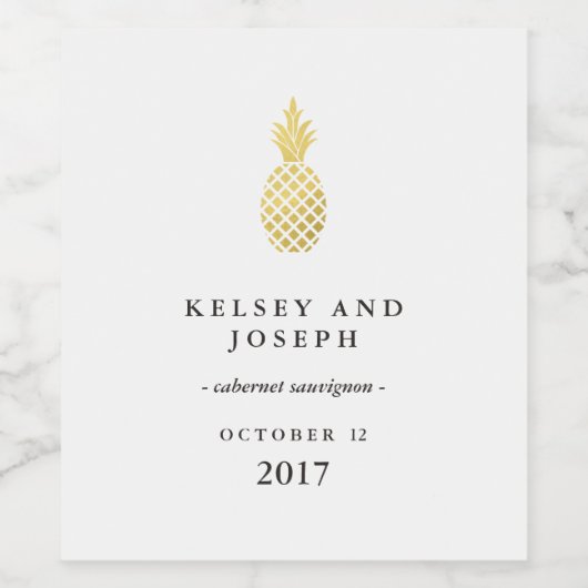 Elegant Gold Ananas Weinetikett (Einzelnes Label)