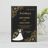Elegant gold and Black Border floral Wedding Einladung (Stehend Vorderseite)