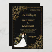 Elegant gold and Black Border floral Wedding Einladung (Vorne/Hinten)