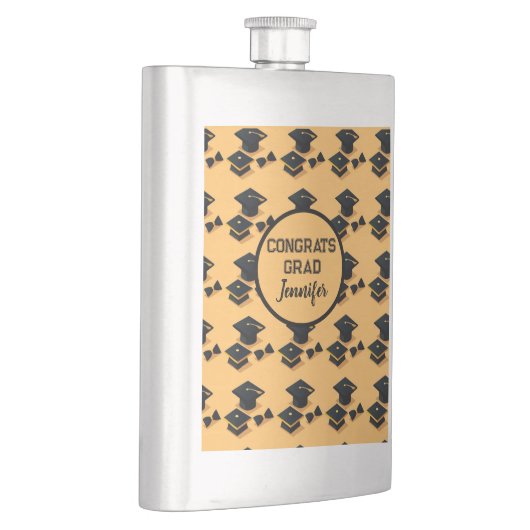 Elegant Gold and Black Graduation Cap Pattern Flachmann (Rechts)