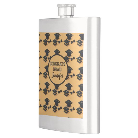 Elegant Gold and Black Graduation Cap Pattern Flachmann (Links)