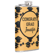 Elegant Gold and Black Graduation Cap Pattern Flachmann (Rechts)