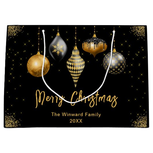 Elegant Gold and Black Ornament Christmas Große Geschenktüte (Vorderseite)