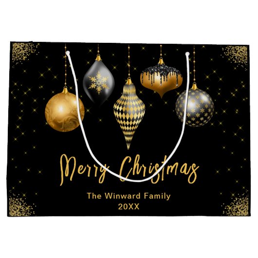 Elegant Gold and Black Ornament Christmas Große Geschenktüte (Rückseite)