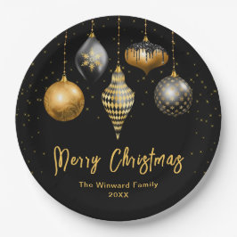 Elegant Gold and Black Ornament Christmas Pappteller
