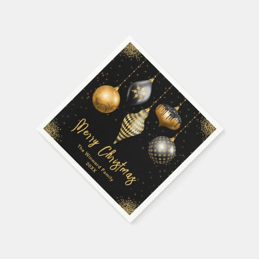 Elegant Gold and Black Ornament Christmas Serviette (Ecke)