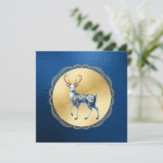 Elegant Gold and Blue Christmas Thank You Note Dankeskarte (Stehend Vorderseite)
