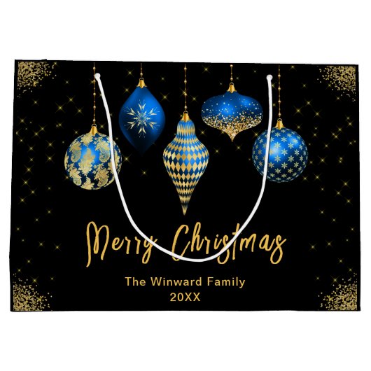 Elegant Gold and Blue Ornament Christmas Große Geschenktüte (Rückseite)