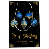 Elegant Gold and Blue Ornament Christmas Mittlere Geschenktüte (Vorderseite)