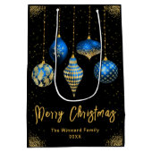 Elegant Gold and Blue Ornament Christmas Mittlere Geschenktüte (Rückseite)