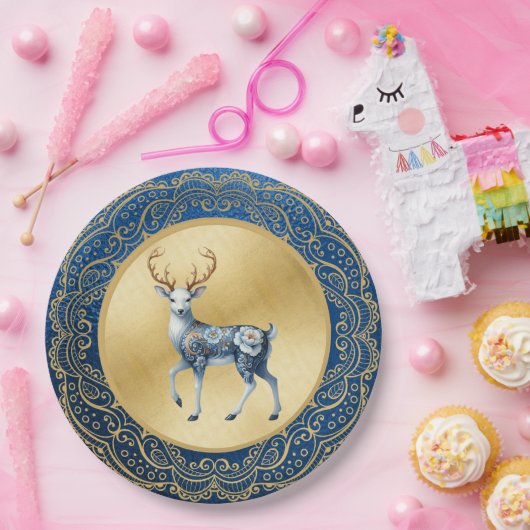 Elegant Gold and Blue Plates Pappteller (Party)