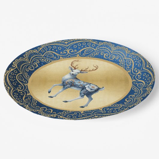 Elegant Gold and Blue Plates Pappteller (Schrägansicht)