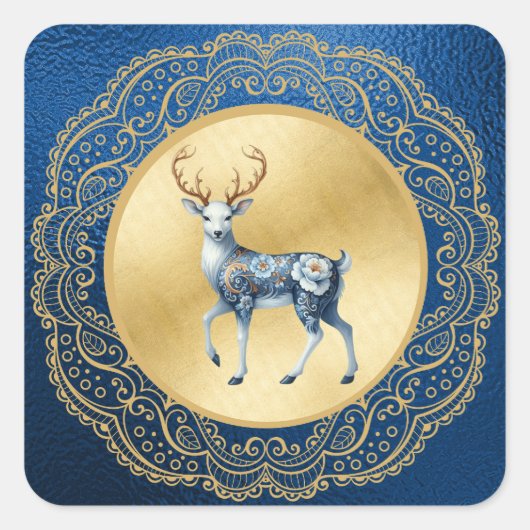 Elegant Gold and Blue Stickers Christmas (Vorderseite)
