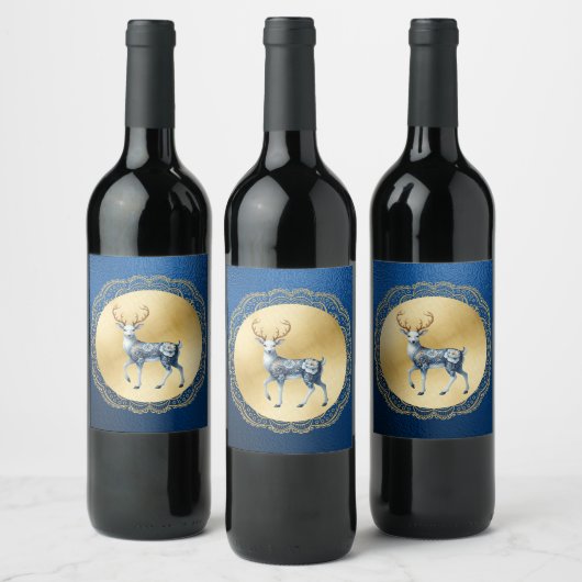 Elegant Gold and Blue Wine Label Weinetikett (Flaschen)