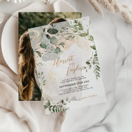Elegant Gold and Greenery Eucalyptus Wedding Pergament Einladungen