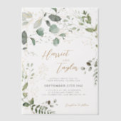 Elegant Gold and Greenery Eucalyptus Wedding Pergament Einladungen (Vorderseite)