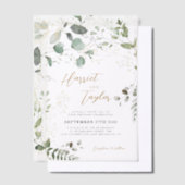 Elegant Gold and Greenery Eucalyptus Wedding Pergament Einladungen (Versetzt)