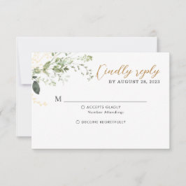 Elegant Gold and Greenery Eucalyptus Wedding  RSVP Karte