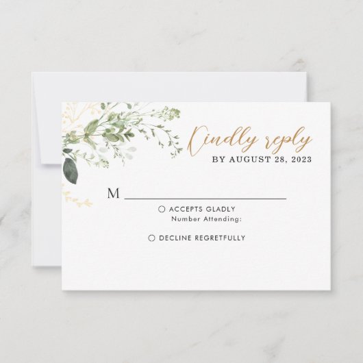 Elegant Gold and Greenery Eucalyptus Wedding  RSVP Karte (Vorderseite)