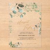 Elegant Gold and Greenery Eukalyptus Wedding Acryleinladungen (Vorderseite)
